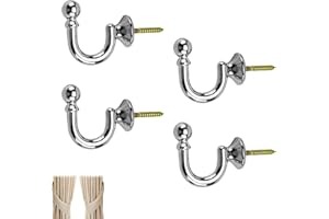 SYYLQYR 4 Pack Chrome Curtain Tie Backs Hooks, Durable Aluminum Alloy Metal Drapery Curtain Tie Backs Hooks, Decorative Window Accessories with Easy Installation