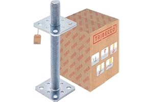 TRIBECCO Soporte vertical para postes ajustable (80 x 80 x 250 / rosca M 24), pie de soporte de altura ajustable, galvanizado, base de hormigón, para atornillar, regulable