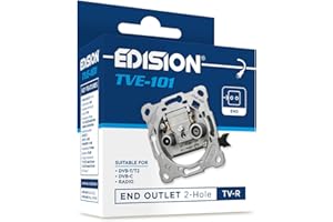 Edision Antennendose Universal TVE-101, Enddose Stich TV-R unterputz 2-Loch, geeignet für Terrestrisch DVB-T/T2, Kabel DVB-C, Radio, FM, DAB+, 2 Ausgänge