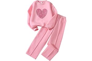 Kunyeah 2 pezzi felpa da ragazza con stampa a cuore pullover tuta in pile a maniche lunghe vestiti pantaloni set per età 8-12 anni