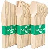 Table Kind 150 x Biodegradable Wooden Cutlery Set, Knives, Forks and Spoons for Birthday Parties, Camping, Picnics or BBQs, C