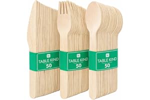 Table Kind 150 x biologiskt nedbrytbart bestickset i trä, knivar, gafflar, skedar, födelsedag, jul, camping, picknick eller grill, catering, redskap 17 cm
