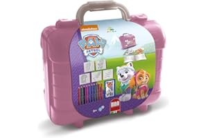 Multiprint Valigetta Travel Set Paw Patrol Girl, Made in Italy, Album da Colorare, con Puzzle e Matite, Set Timbrini Bimbi, in Legno e Gomma Naturale, Inchiostro Lavabile Atossico, Idea Regalo, 42913