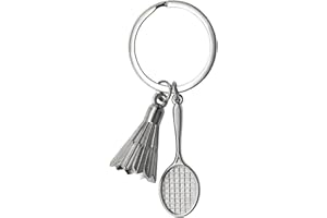 AUTOZOCO Porte-clés raquette de badminton en métal, porte-clés miniature de raquette de badminton et volant, porte-clés sur le thème du badminton, en métal, avec raquette et plume, argent métallique,