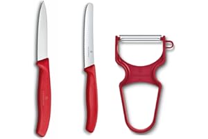 Victorinox Swiss Classic zestaw noży kuchennych z obieraczką, 3 sztuki, stal nierdzewna, można myć w zmywarce, czerwone
