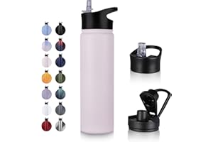 UMBFUN Edelstahl Trinkflasche - 750ml - mit Strohhalm,Auslaufsicher,Kohlensäure Geeignet,BPA frei Thermosflasche(+2 Deckel) Vakuum Doppelwandisolierung für Sport,Reisen,Camping,Schule,Fahrrad,Gym
