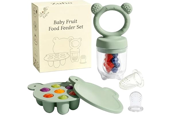 Zufio Grignoteuse bébé - sans BPA Tetine grignoteuse bébé 4M+ moule à glace au lait maternel conservation lait maternel - alimentateur de fruits en silicone (Green)