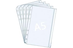 SZXMDKH 5 Pcs A5 Plastic Zipper Budget Binder Pockets,A5 Size 6Hole Plastic Binder Zipper Folders Waterproof Loose Leaf Bags Notebook Documents,Photo,Bills Organizer Money Cash Envelope Punch Wallet Organiser