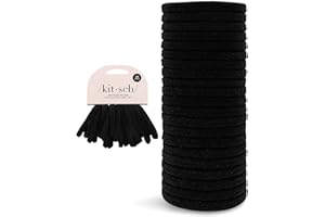 Kitsch Black Hair Ties No Damage - Strong, Stretchy Hair Bands | Soft Nylon Ponytail Holders, Snag-Free Rubber Bands, Perfect for Updos & Braids - Black, 20pcs