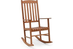 COSTWAY Outdoor Rocking Chair, Garden Relax Rocking Armchair with High Backrest, Ergonomic Slatted Patio Rocker Leisure Lounge Chair for Living Room Balcony Lawn Poolside