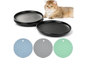 DORAKITTEN Ceramic Cat Bowls 3 Packs, Whisker Stress Free Cat Feeding Plates with 3 Non-Slip Mats, Wide & Shallow Cat Food Dish to Relieve Whisker Fatigue, for Cats, Kittens, Puppies, Dishwasher Safe