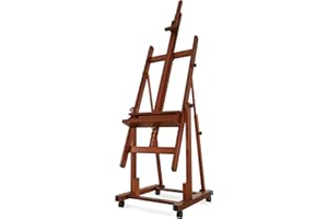 ‎VISWIN VISWIN Extra Große H-Rahmen Staffelei, Hält Leinwand 208cm, Neigbar Buchenholz Atelierstaffelei Groß mit Rädern, Verstellbarer Ständer Malstaffelei für Künstler, Erwachsene, Leinwand Ständer für Malen