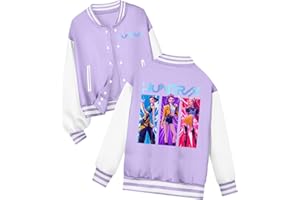 GENERISCH K-pop Baseball Jacke für Unisex Kinder KPop Bomberjacke Y2K Stehkragen Sportjacke mit Anime Drucken Casual Demon Hunters Huntrix Baseballjacke für Jungen Mädchen Knopfleiste Mantel Streetwear