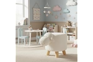 HODGE AND HODGE Wooden Animal Stool - 30cm Sheep Design, Plush Faux Fur Seat with Removable Washable Cover, Child-Safe Durable Wooden Frame, Decorative Chair for Kids, Lightweight and Easy to Move