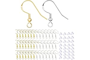‎SIOPPKIK SIOPPKIK 200 Stück ohrhaken 925 Versilberte Ohrringhaken Hypoallergene Ohrhaken für Die Herstellung von DIY Ohrringen mit Durchsichtigen Ohrring Sicherheitsrücken und Biegeringen (Silber und Gold)