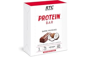 STC NUTRITION - Protein Bar - Barre protéinée enrichie en vitamines & minéraux - Maintien de la masse musculaire - 15g de protéines par barre - Goût noix de coco - Etui de 5 barres de 45g