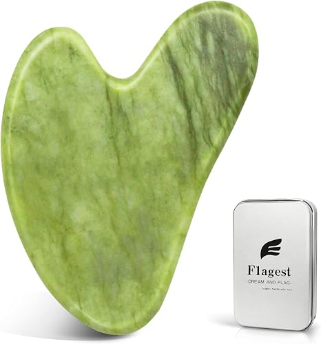 Flagest Gua Sha Facial, 100% Natural Jade Guasha | Enfriamiento Rápido, Herramienta de Masaje Antiarrugas Para el Rostro, Par