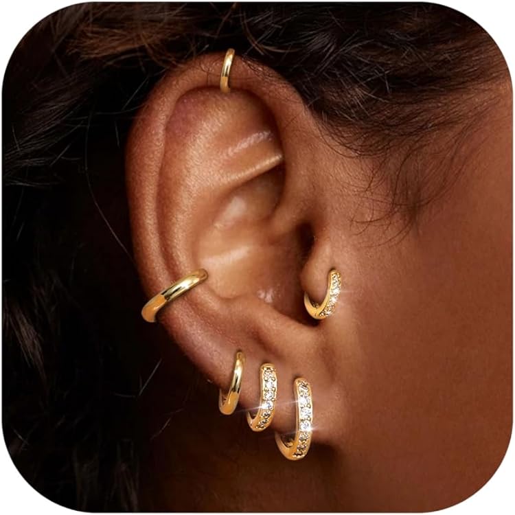 Kabwea 3 Paires De Créoles En Or 14K, Boucles D'Oreilles Dorées Avec Papillon, Piercings Hélix Et Tragus