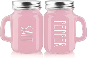 ZOSUJO Set di sale e pepe rosa - Accessori da cucina rosa - Decorazione da cucina rosa - Set di sale e pepe in vetro da 113,4 g per tavolo da cucina, camper, barbecue, facile da pulire e ricarica