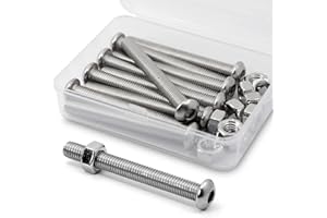 MINHER Tornillos de cabeza redonda M8-1,25 x 70 mm, tornillo hexagonal y tuercas 304 de acero inoxidable 18-8 (10 unidades)