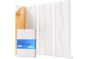 Topnaca 6 Pack Sound Proofing Panels, 17"x12"x0.4" Self-Adhesive Soundproofing Panels, Plantain Leaf Window-shades Acoustic Sound Absorbing Panels for Walls, Home, Office, Recording Studio (White)