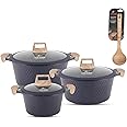 LIFE SMILE Cooking Pots Set - Granite Stone cookware set Multi Layer Granite Non Stick Coating - Bakelite Handles 100% PFOA FREE, Induction Base Cooking Sets (Purple, 16/20/24CM)