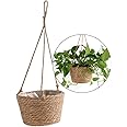 SANGDA Hanging Basket Jute Rope Hanging Basket Foldable Seagrass Macrame Basket for Succulent Plants Indoor Outdoor Decor