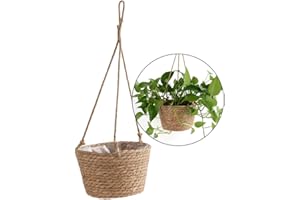 DXQ Sangda Pot de fleurs à suspendre en corde de jute - Panier pliable en jonc de mer, macramé - pour plantes succulentes, décoration intérieure ou extérieure