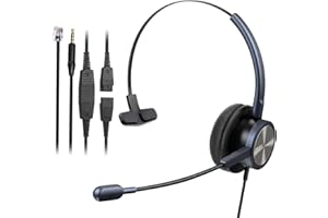 Mairdi Telefon Headset mit Noise Cancelling Mikrofon, Mono büro CallCenter Kopfhörer mit RJ11 und 3.5mm Klinke für Festnetztelefonen Polycom Avaya Nortel und Handy PC Laptops Tablets