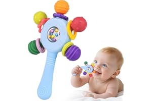 MPQMPQ Baby Toys 0-6 Months,Sensory Toy for Baby 0-6 Months Montessori Rattle Early Educational Teething Toys for Babies Teether Chew Partner Gift for Newborn Boys and Grils (Blue)