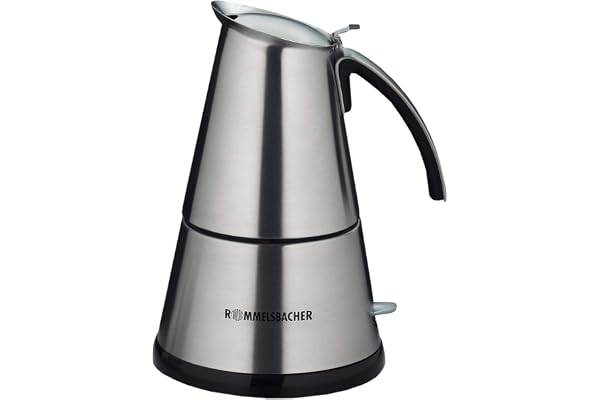 Rommelsbacher Espresso spis EKO 366/E, elektrisk, högkvalitativ rostfri stålkanna, filterinsats för 3 eller 6 koppar, dolt vä