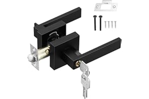 HSEAMALL Door Lever Handle Lock,Black Interior Door Handle with Lock and Key Square Entry Door Handle for Bedroom Office Left or Right Handing