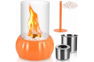 VNIERXFUL Camino da tavolo, fiamma regolabile e durata di 4 ore, portatile a bioetanolo, riscaldante con vetro di sicurezza, pietre naturali (500 g), camino a etanolo per interni, fireplace, balcone decorativo