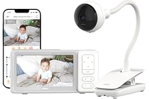 CHILLAX - Kamera-Babyphone Giraffe Clip - 5" HD LCD Display - Full HD 1080p Kamera - Schwanenhals - Nachtsicht - Gegensprechfunktion - WLAN EIN/Aus - Wiegenlieder - Geräusch- & Bewegungsalarm - App