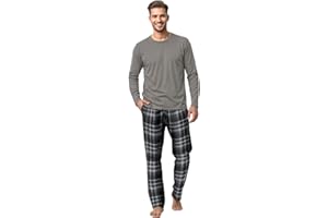 STYLE IT UP Mens Long Sleeve Pyjamas set Cotton Rich Top Brushed Fleece bottoms Top Pant PJ Nightwear/Loungewear Set Gift