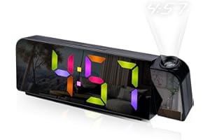 Luckits Projection Alarm Clock, Led Digital Alarm Clock with Projection on Ceiling with 180° Rotatable Projector USB Cable 3-Levels Bright Dimmer Temperature Date Snooze 12/24H for Bedroom (RGB)