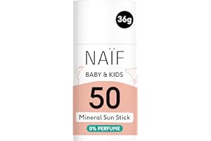 Naïf Protector Solar Mineral en Barra para Bebés y Niños – FPS 50, sin perfume, sin microplásticos ni aceites minerales, protección UVA/UVB, resistente al agua, dermatológicamente probado – 36 g
