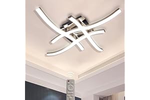 Sweier Ceiling Lights, 28W 2800LM Chrome Finish Metal LED Ceiling Lamp for Kitchen, Living Room, Bedroom, Hallway (Remote Included/Dimmable, 4 Way Crossed LED Light)