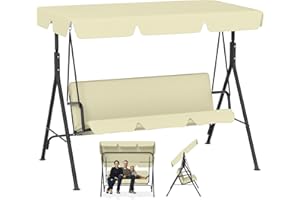 Froadp Balancelle d'extérieur avec toit, 3 places, charge maximale : 200 kg, résistante aux intempéries, banc à bascule pour adultes, dans le jardin, le balcon, la terrasse, 176 x 110 x 152 cm, beige