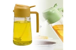 Doolitt Oil Dispenser Bottle for Kitchen,2 in 1 Oil Dispenser and Sprayer,470ml/16oz Glass Oil Contianer for Cooking,Kitchen,Air Fry, BBQ,Salad,Baking (Yellow)