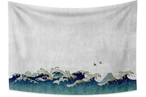 YONGFOTO 150x100cm Giapponese Ukiyo-E arazzo Grande Onda Appeso a Parete Collina Uccelli Tapestry per Portico Impiccagioni Decor Soggiorno Dormitorio Copriletto Arte muraria