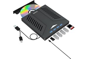 YAEONKU 7 IN 1 External CD DVD Drive, USB 3.0 Type-C External DVD CD +/-RW Burner Rewriter with SD/TF & USB Ports, Portable Read Writer Burner,Ultra-Slim External CD DVD Drive for Laptop Windows Mac OS Linux