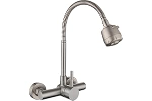 HomeLava Robinet de Cuisine en acier inoxydable mural Robinet de cuisine évier rotatif à 360 ° Mitigeur Evier Brossé Robinetterie Cuisine