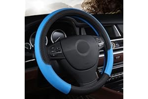 TOEECY Skórzany pokrowiec na kierownicę samochodową, sportowy, dwukolorowy, uniwersalny, 38 cm, antypoślizgowy, oddychający pokrowiec na kierownicę, ochrona kierownicy, akcesoria samochodowe, na