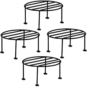 ORILEY 4 Pcs Round Plant Stand Galvanised Metal Flower Pot Holder Rust Resistant Gamla Support Corner Rack Outdoor Display Shelf for Home Garden Balcony Decoration (Black)