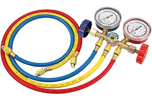 Mulcort Refrigerant Pressure Gauge Kit Air Conditioning Tools with Hose and Hook for Reading Pressure R12, R22, R404A and R134A