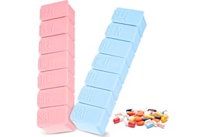 UESLWSER 2 PCS 7-Day Portable Pill Organiser Personal Pills Organizers Travel Pills Organizer Box Pill Dispenser 7 Day Mini Tablet Box Pink Blue Plastics Weekly Tablet Organiser for Vitamin Supplement Medicine
