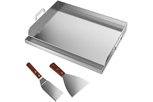 BUGYKIDO Piastra per barbecue in acciaio inox, 54 x 41 x 8 cm, con spatola, set di raschietti, universale per barbecue a gas Weber e barbecue a carbonella