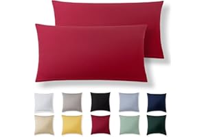 Alreya Kissenbezug 40 x 80 cm (2er Set) - Rot - 100% Jersey Baumwolle - Kissenhülle für Kissen 40x80 cm, Jersey Kopfkissenbezüge, Superweicher Kissenbezüge 40x80 mit Reißverschluss