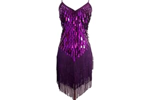 Grouptap Womens flapper gatsby sequin tassel ballroom dance sling skirt blue/purple/pink red latin salsa tango samba cha cha rumba dress size 6/8/10/12